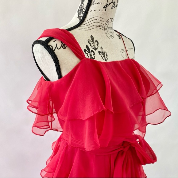 Vintage Miss Elliette Cascading Ruffles Maxi Dress Evening Gown Red 6 - Picture 4 of 16